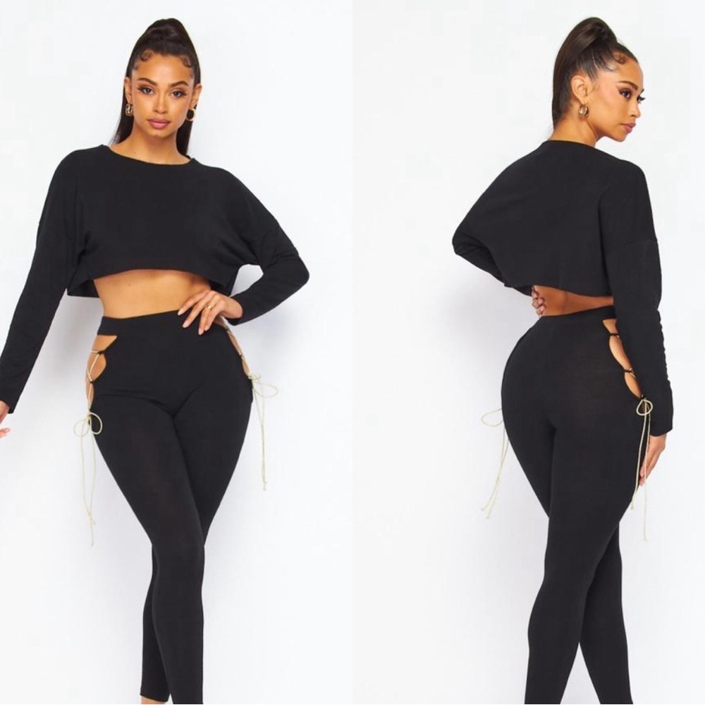 Two pc set pants + crop top long sleeve